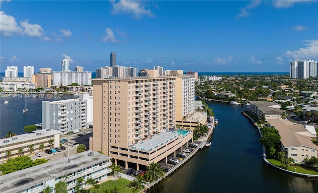 aerial view with a water view