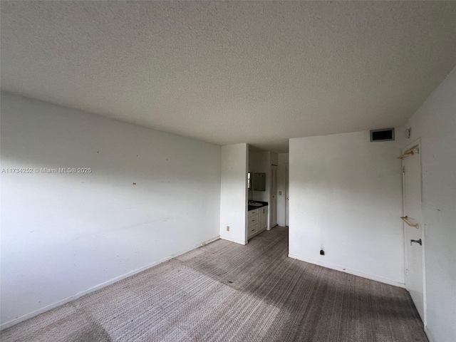 unfurnished room with carpet flooring and a textured ceiling