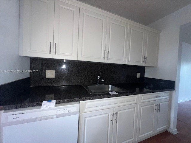 kitchen with white cabinetry, sink, tasteful backsplash, and dishwasher