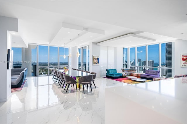 dining room with a wall of windows