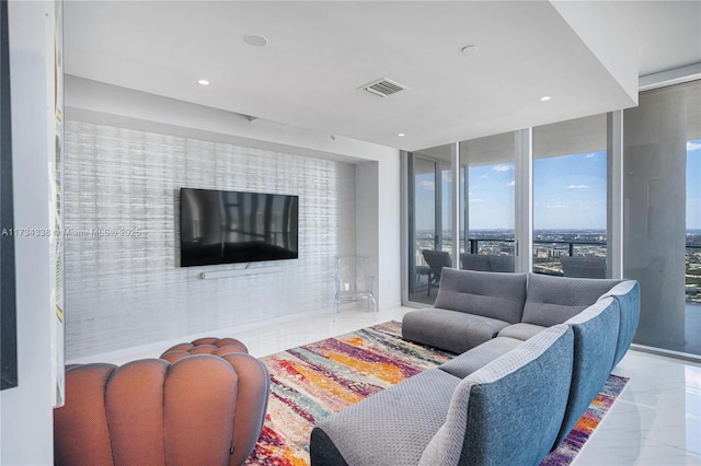 living room featuring expansive windows