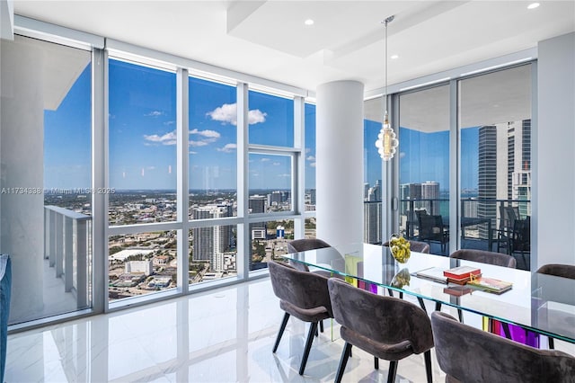 dining space with expansive windows