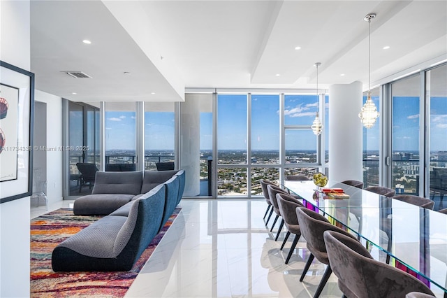 living room featuring floor to ceiling windows and a healthy amount of sunlight