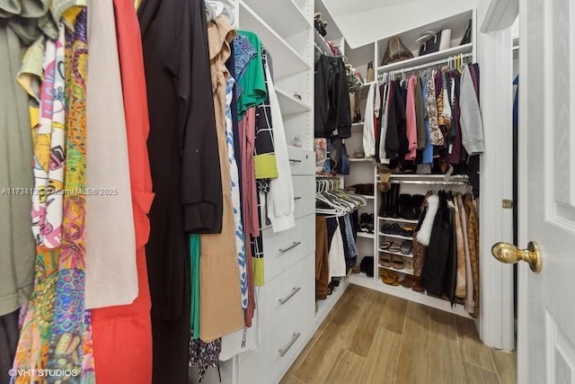 walk in closet featuring light hardwood / wood-style floors