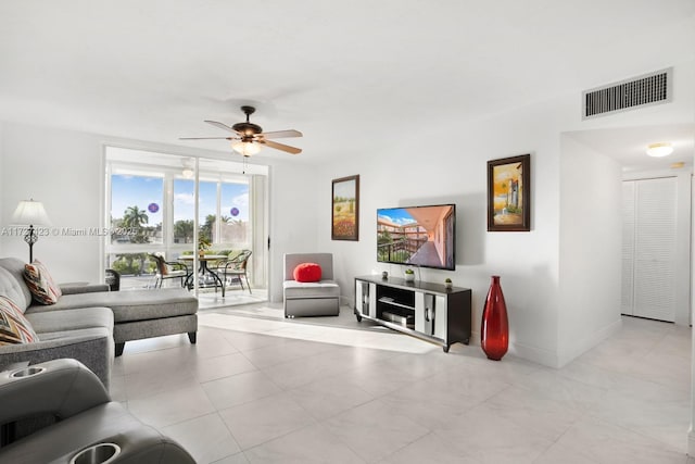 living room with ceiling fan