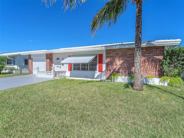 single story home with a garage and a front yard