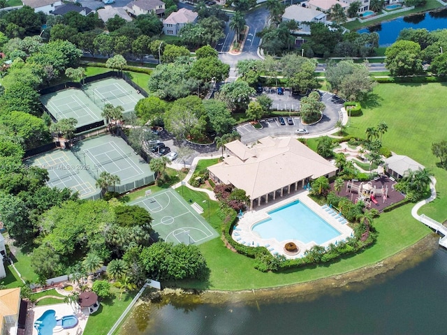 aerial view with a water view