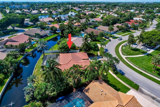 aerial view featuring a water view