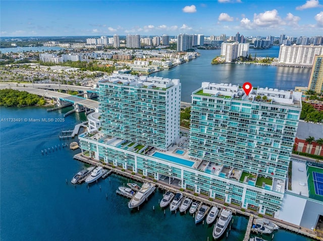 aerial view featuring a water view