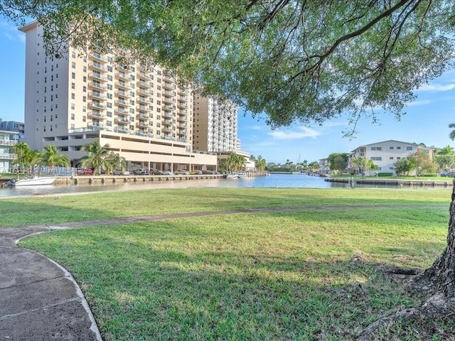 exterior space with a water view