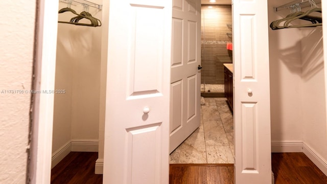 bathroom featuring hardwood / wood-style flooring