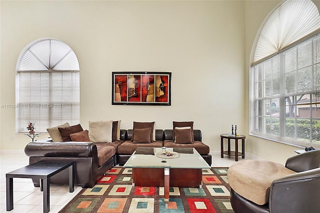 living room featuring tile patterned flooring