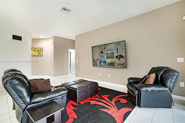 living room featuring light tile patterned floors