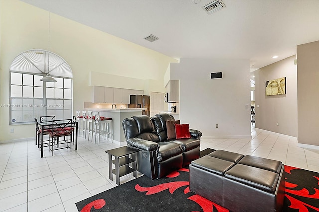 view of tiled living room