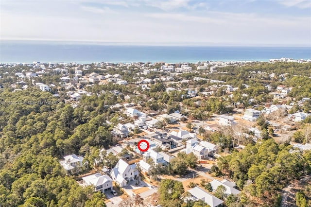 birds eye view of property with a residential view and a water view