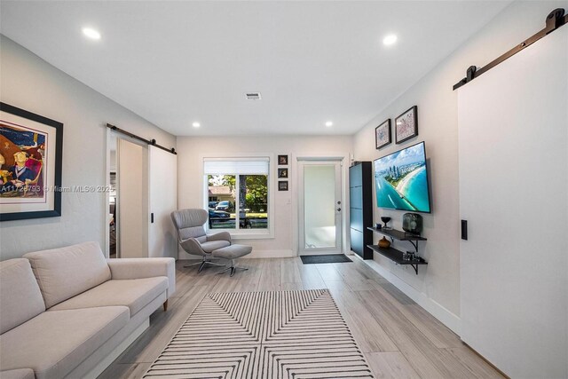 living room with a barn door