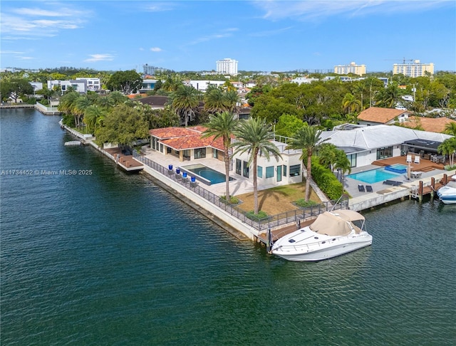 aerial view featuring a water view