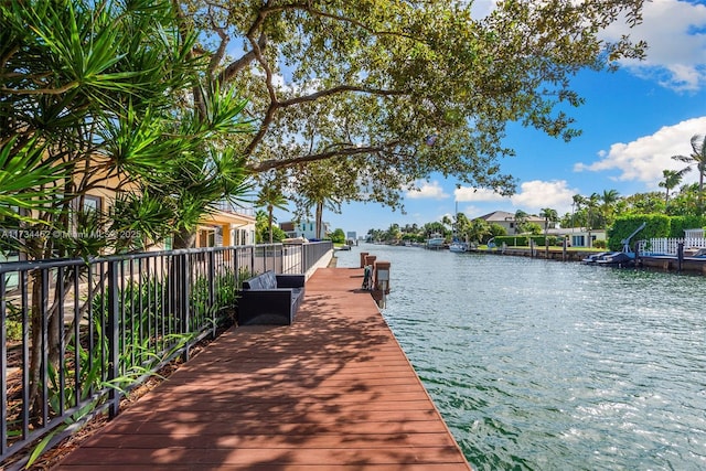 dock area with a water view