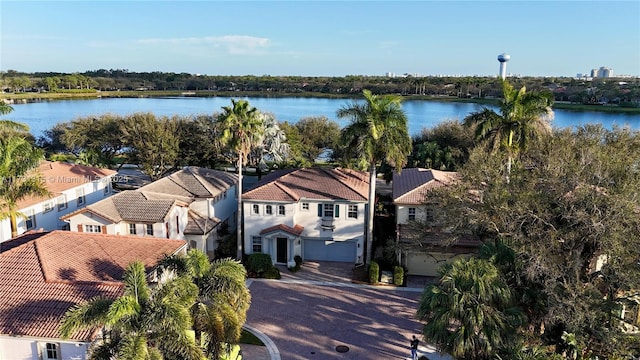 aerial view with a water view