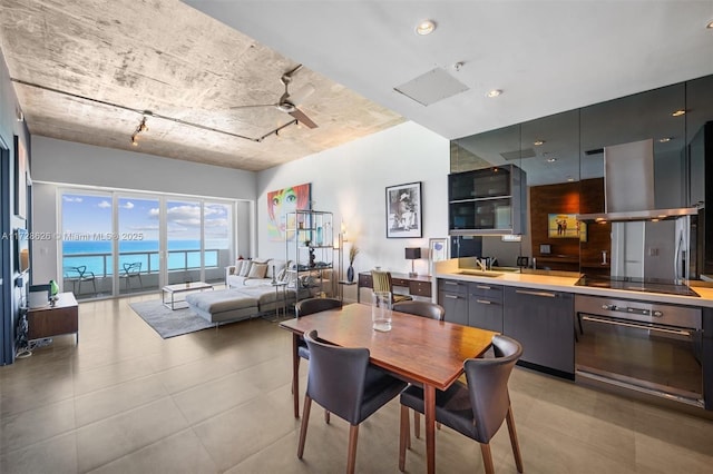 dining space with a ceiling fan