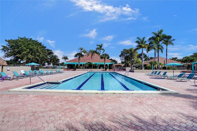 view of swimming pool featuring a patio