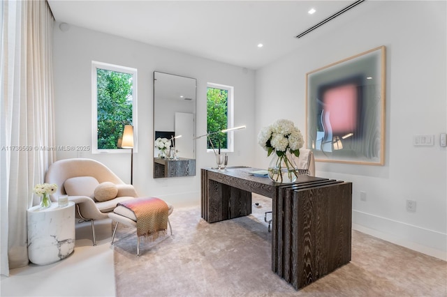 home office featuring recessed lighting and baseboards