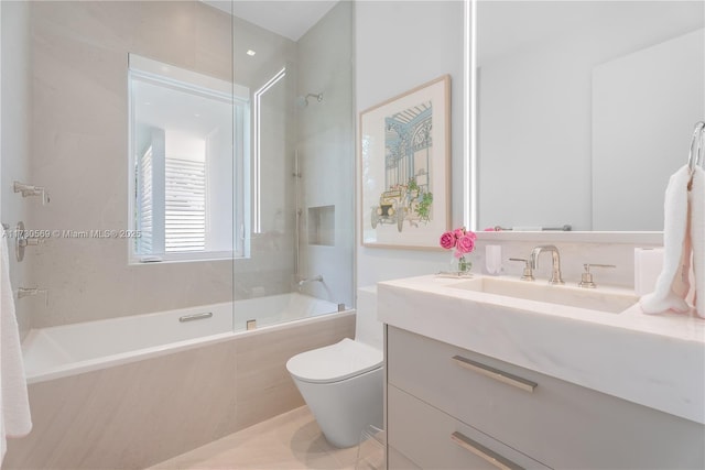 full bathroom with tub / shower combination, toilet, and vanity