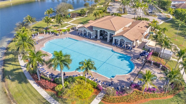 aerial view with a water view