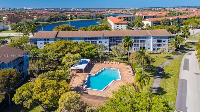 aerial view with a water view