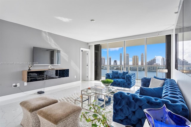 living room with expansive windows