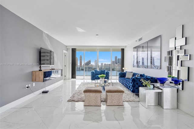 living room with expansive windows