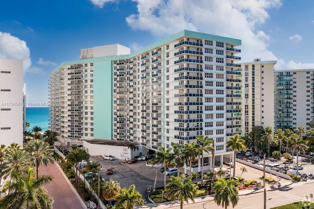 view of building exterior featuring a water view