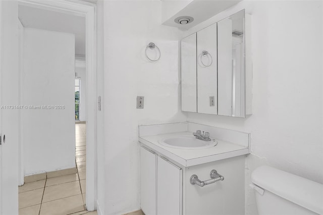 bathroom with tile patterned floors, toilet, and vanity