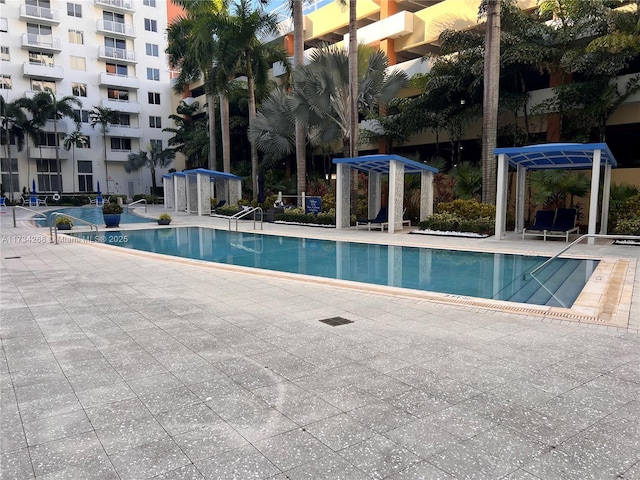 view of swimming pool with a patio