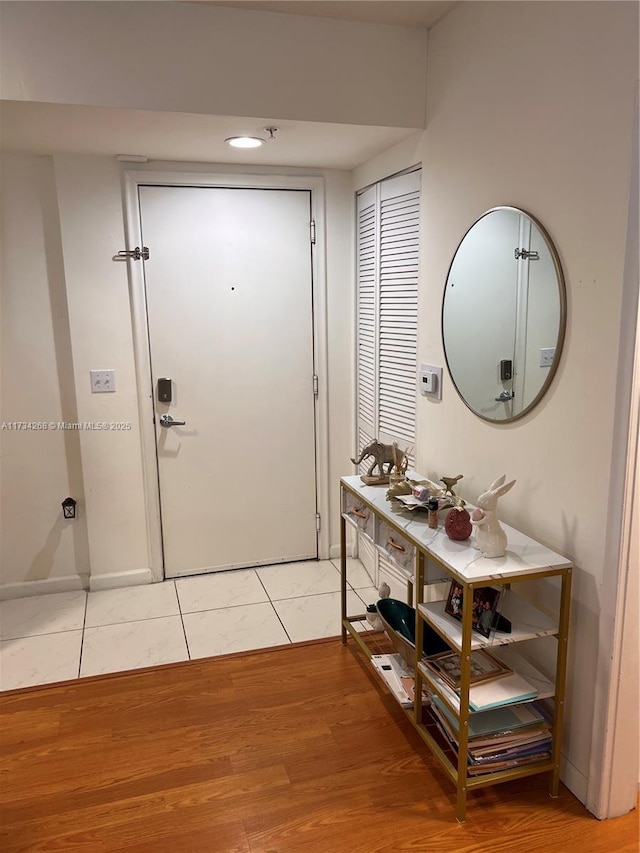 doorway featuring light hardwood / wood-style floors