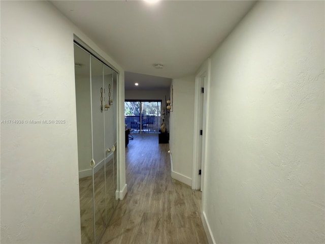 hallway with hardwood / wood-style floors