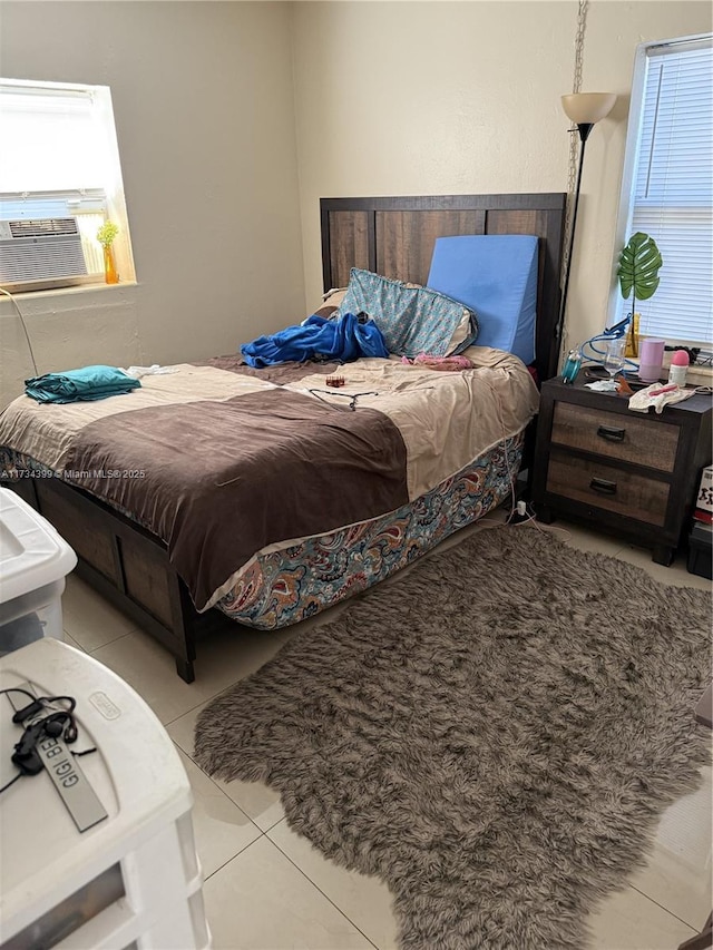 tiled bedroom with cooling unit