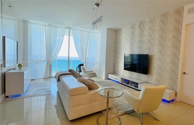 living room with light tile patterned floors