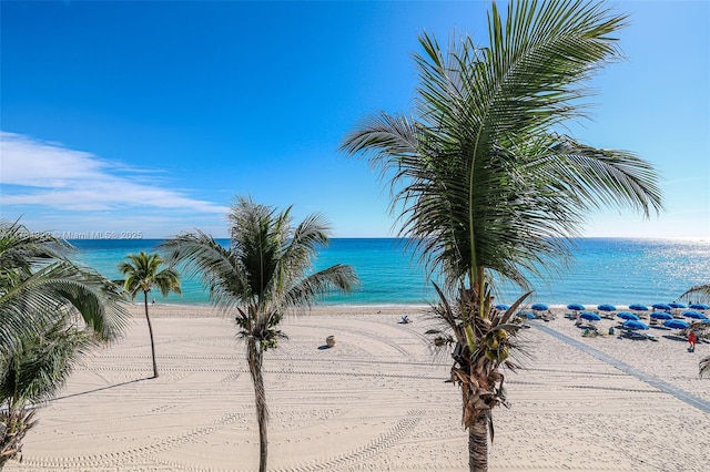 property view of water featuring a beach view