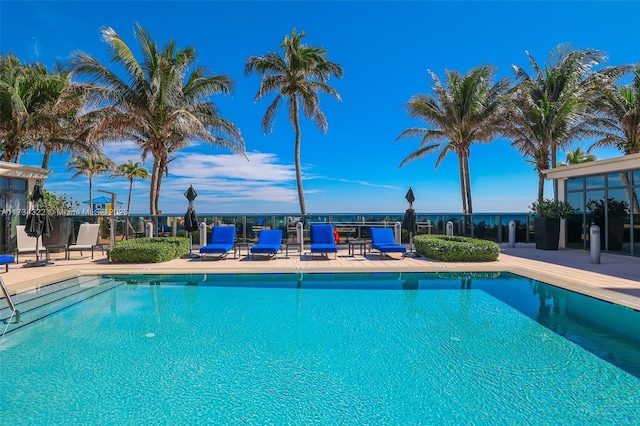 view of swimming pool with a patio area