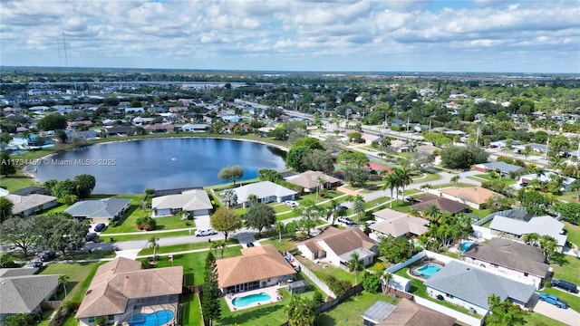 aerial view with a water view