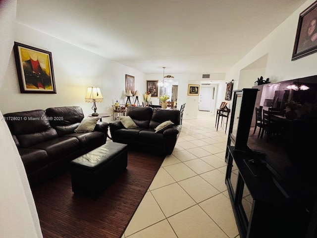 living room with light tile patterned flooring