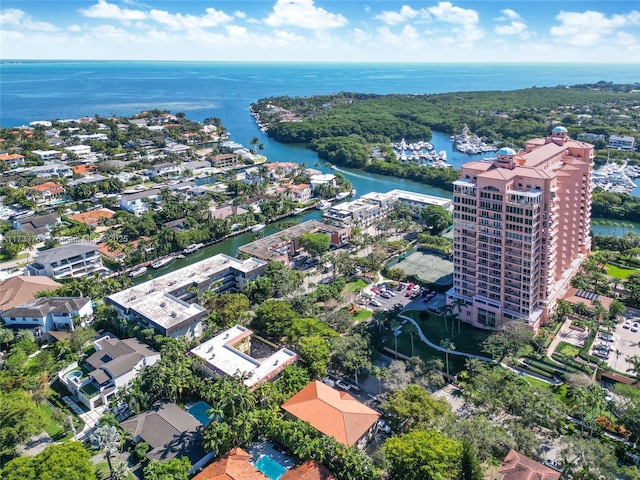 aerial view with a water view