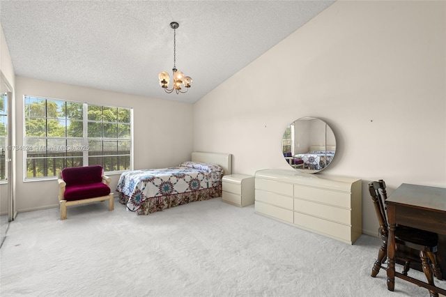 10836 Cypress Glen Dr, Coral Springs, FL 33071 - carpeted bedroom with vaulted ceiling, a textured ceiling, and a chandelier