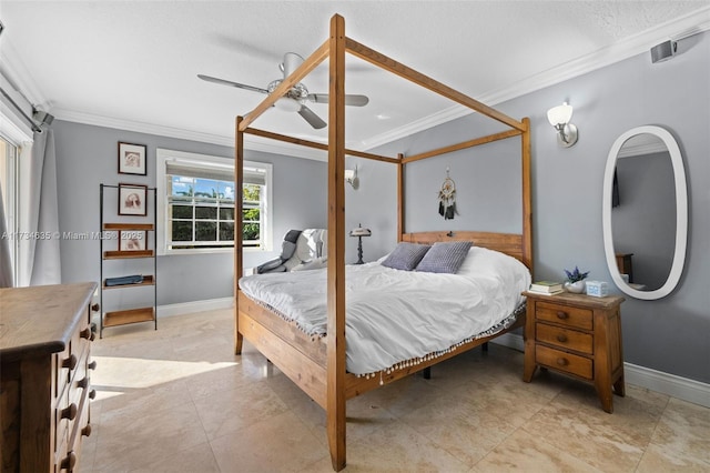 bedroom featuring crown molding and ceiling fan