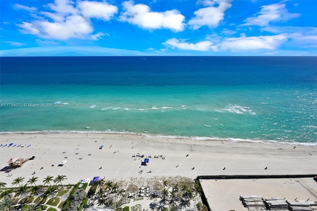 view of water feature with a beach view