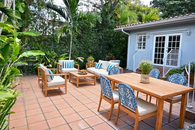 view of patio with french doors and outdoor lounge area