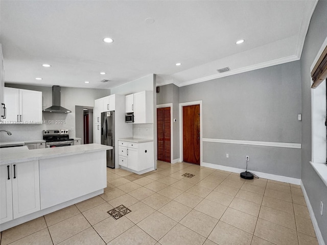 kitchen with white cabinetry, sink, wall chimney exhaust hood, and appliances with stainless steel finishes