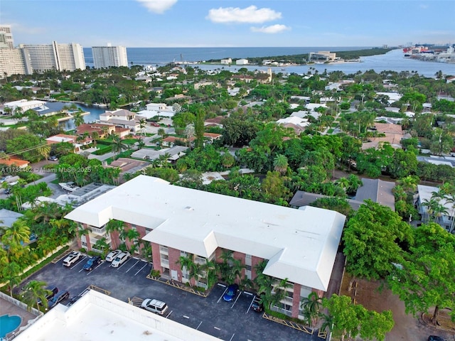 aerial view featuring a water view