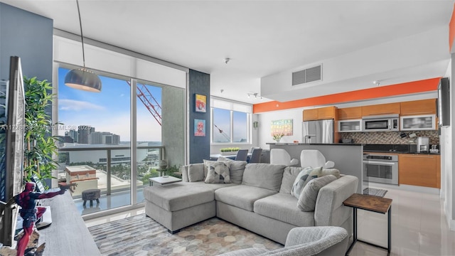 living room featuring expansive windows